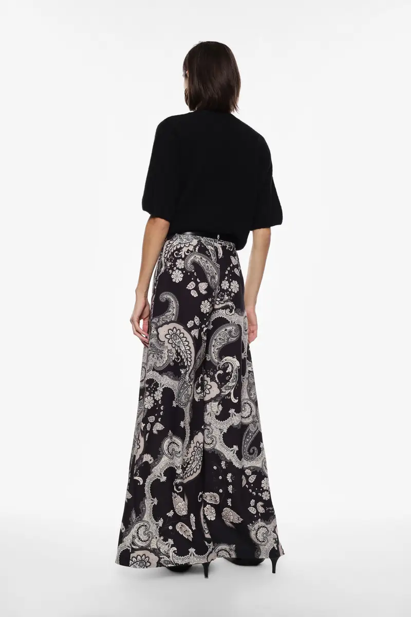 Pantaloni palazzo stampa paisley cintura decorativa Nero miniatura 4