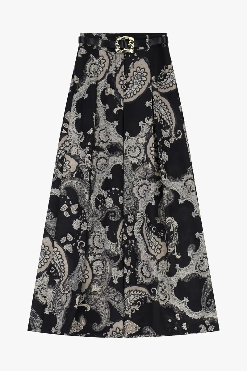 Pantaloni palazzo stampa paisley cintura decorativa Nero