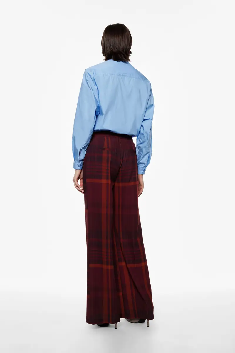 Pantaloni palazzo stampati vita alta pince Bordeaux miniatura 3