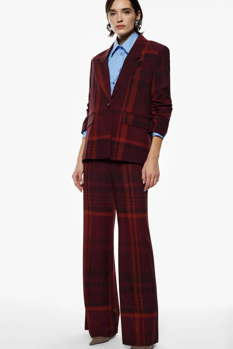 Pantaloni palazzo stampati vita alta pince Bordeaux miniatura 4