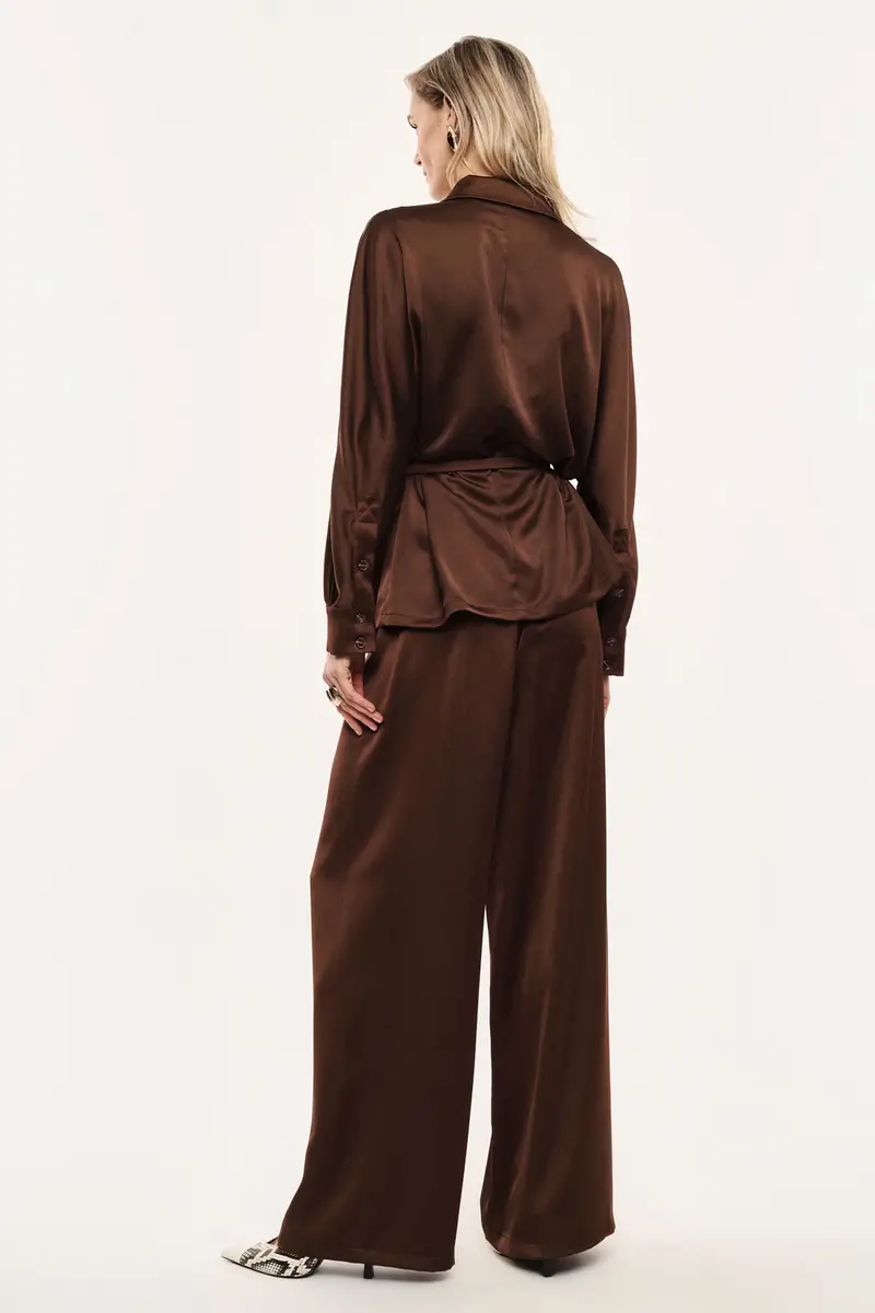 Pantaloni palazzo vestibilità ampia vita media Cacao miniatura 3