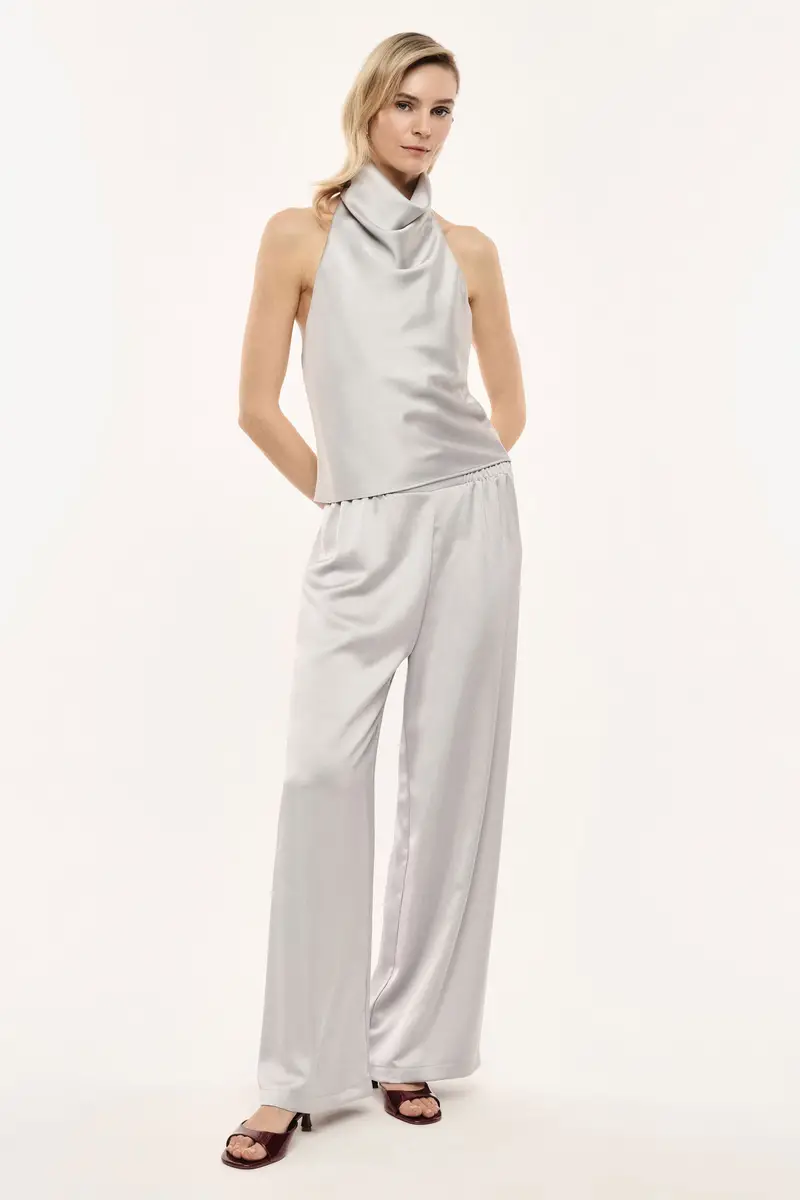 Pantaloni palazzo vestibilità ampia vita media Perla miniatura 2