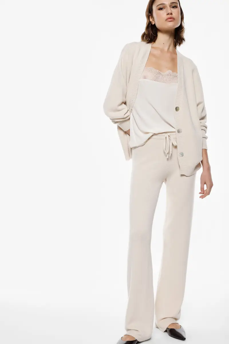 Pantaloni palazzo vestibilità morbida con cintura Gesso miniatura 2