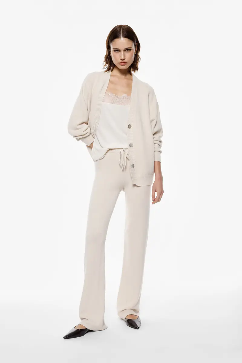 Pantaloni palazzo vestibilità morbida con cintura Gesso miniatura 3