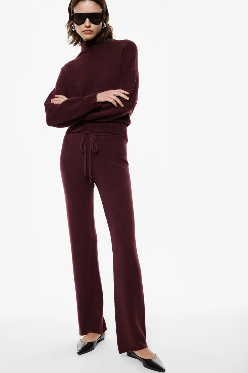 Pantaloni palazzo vestibilità morbida con cintura Prugna miniatura 2