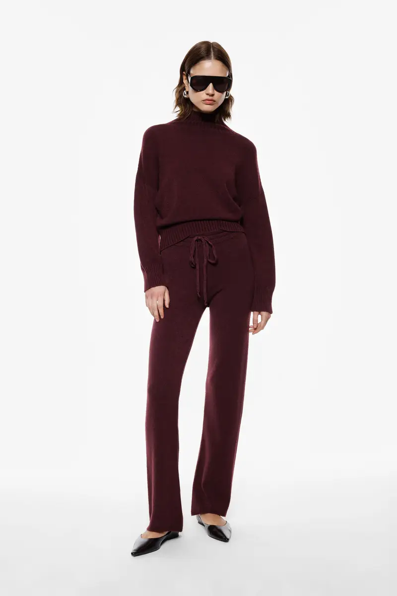 Pantaloni palazzo vestibilità morbida con cintura Prugna miniatura 3