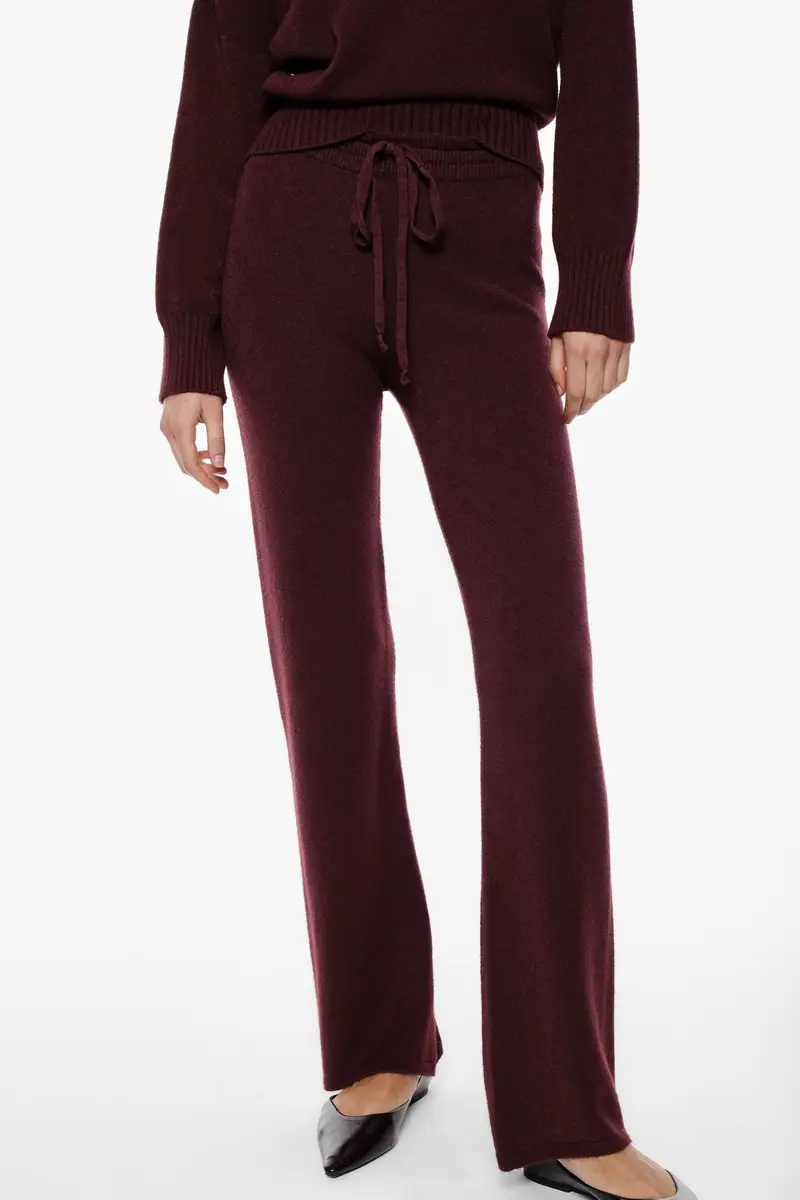 Pantaloni palazzo vestibilità morbida con cintura Prugna miniatura 4