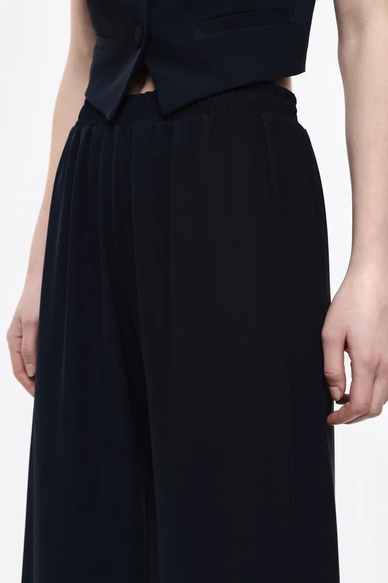 Pantaloni palazzo vestibilità morbida vita media Blu scuro miniatura 2