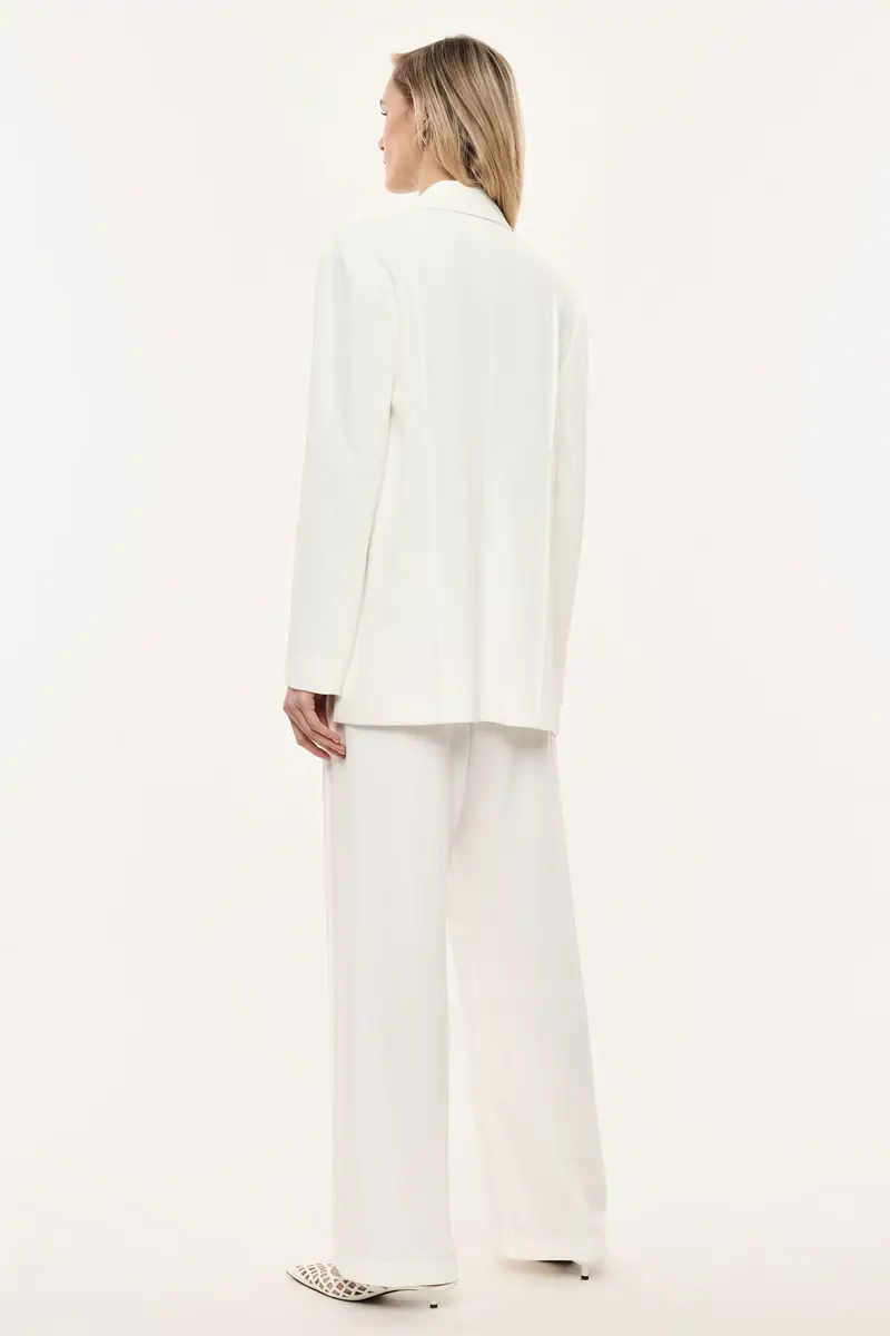 Pantaloni palazzo vestibilità morbida vita media Panna miniatura 3