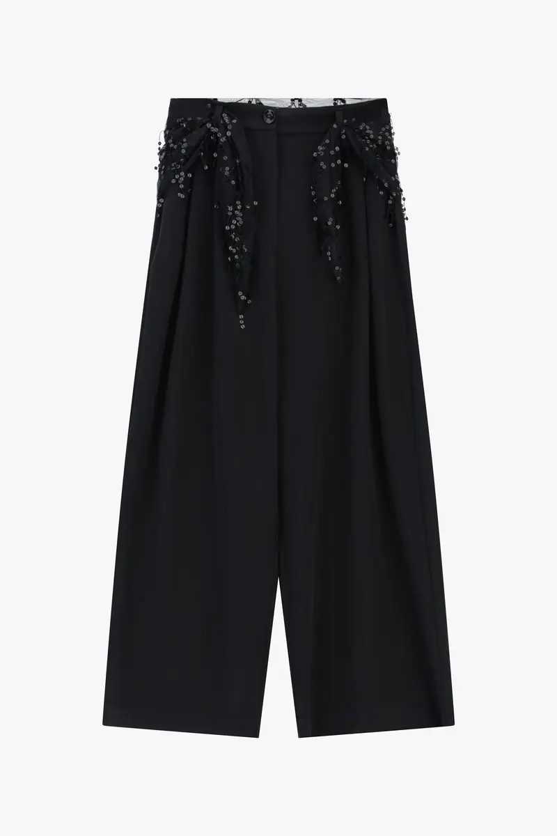 Pantaloni palazzo vita alta con applicazioni Nero