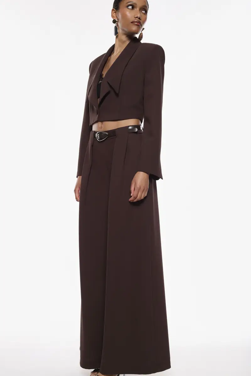 Pantaloni palazzo vita alta con cintura e pinces Moro miniatura 2