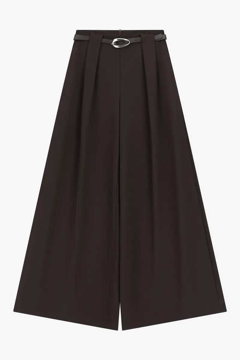 Pantaloni palazzo vita alta con cintura e pinces Moro