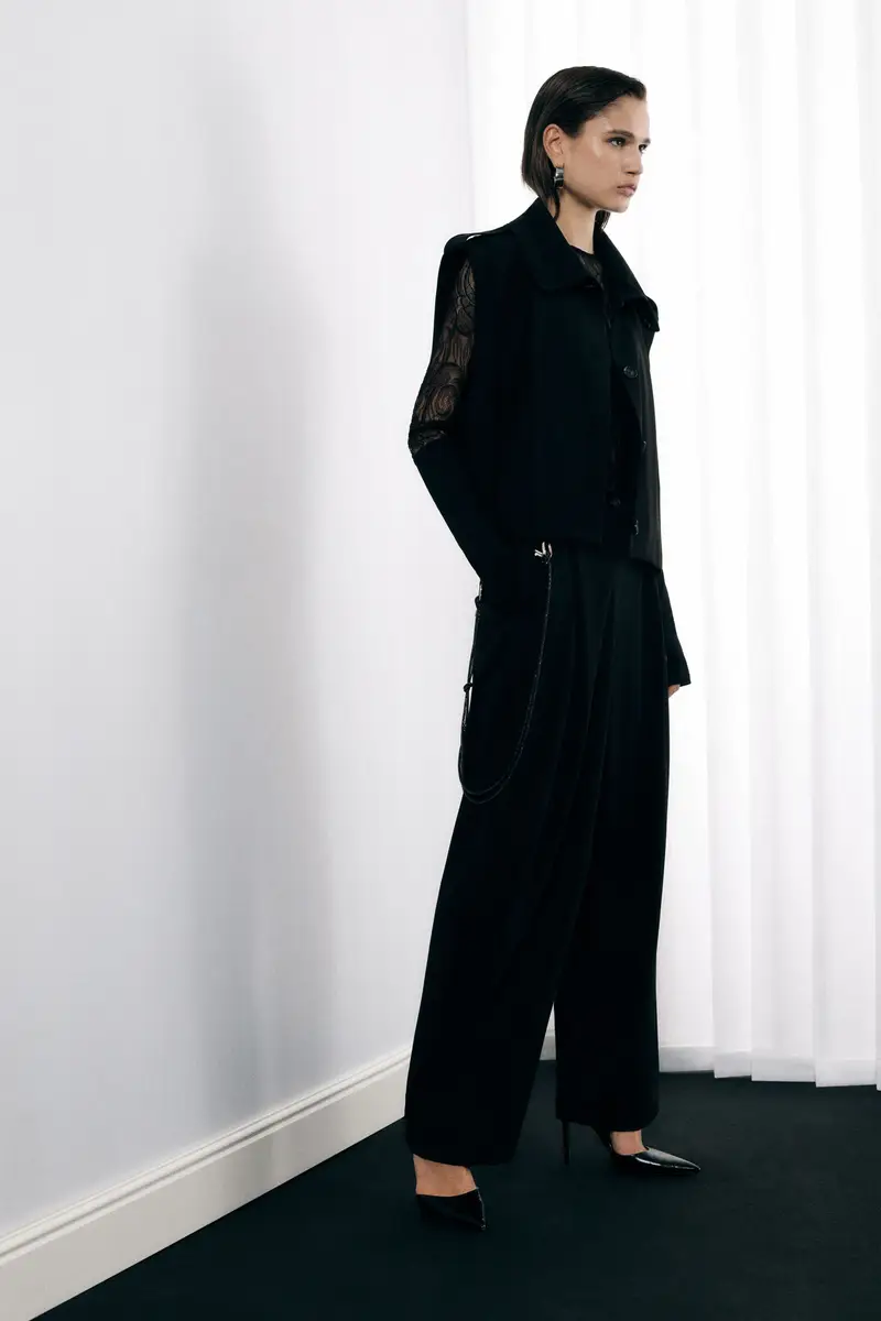 Pantaloni palazzo vita alta con dettaglio accessorio Nero miniatura 2