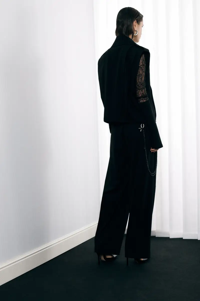 Pantaloni palazzo vita alta con dettaglio accessorio Nero miniatura 3