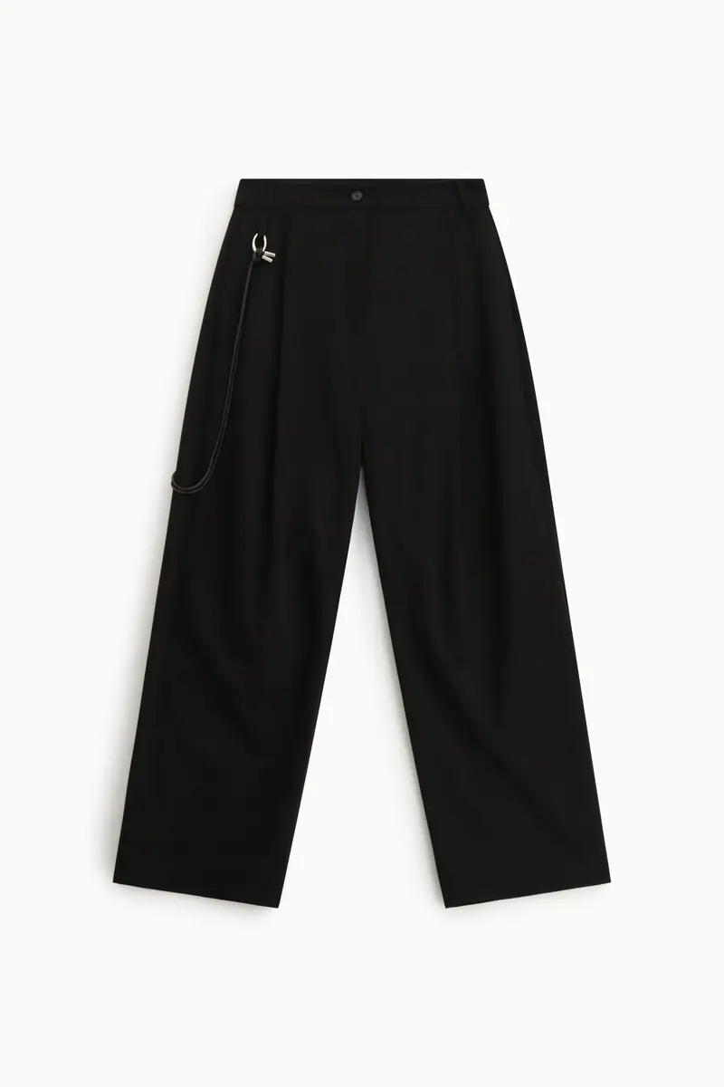 Pantaloni palazzo vita alta con dettaglio accessorio Nero