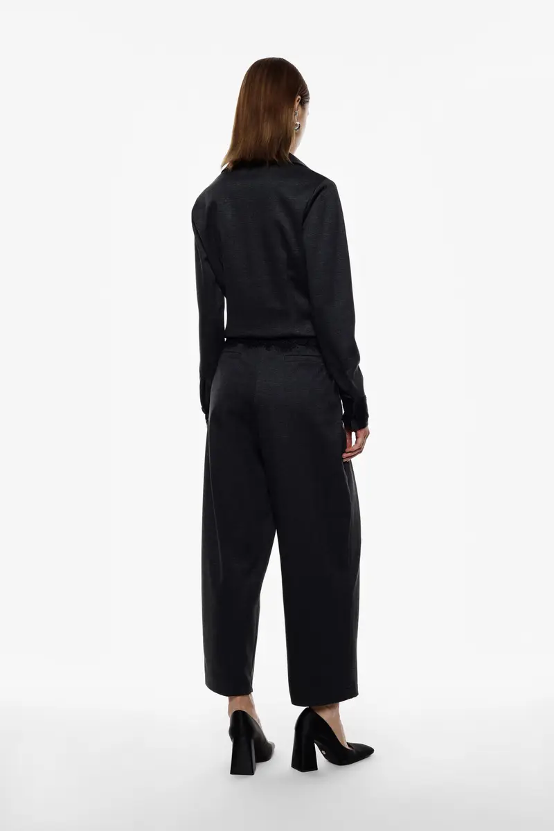 Pantaloni palazzo vita alta con dettaglio pizzo Nero miniatura 3