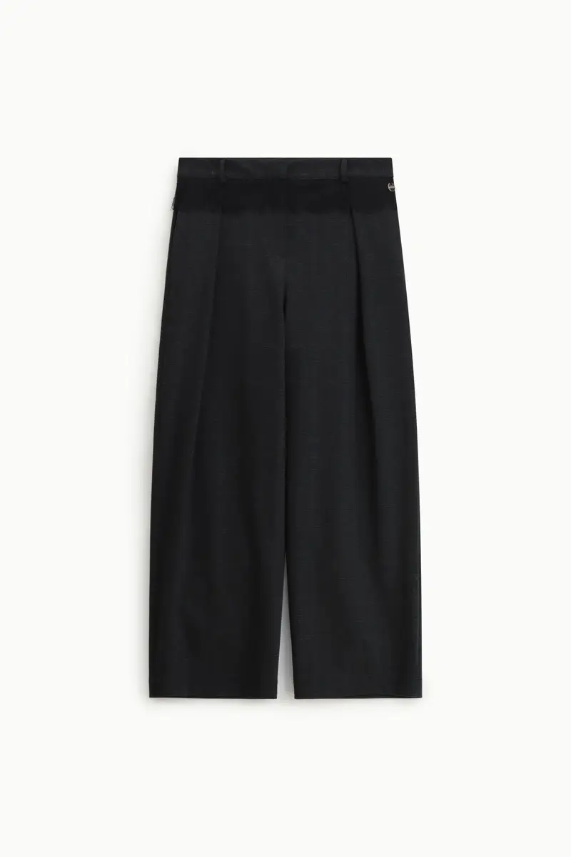 Pantaloni palazzo vita alta con dettaglio pizzo Nero