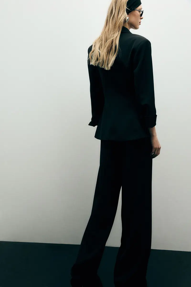 Pantaloni palazzo vita alta con dettaglio trasparente Nero miniatura 2