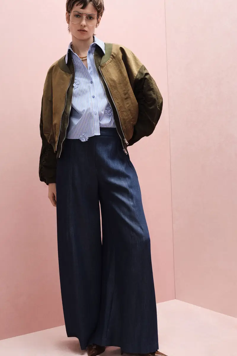 Pantaloni palazzo vita alta con gamba ampia Blu denim miniatura 2