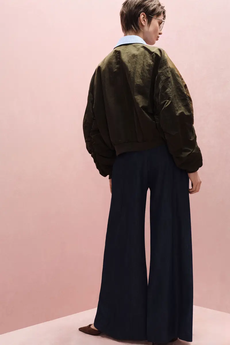 Pantaloni palazzo vita alta con gamba ampia Blu denim miniatura 3