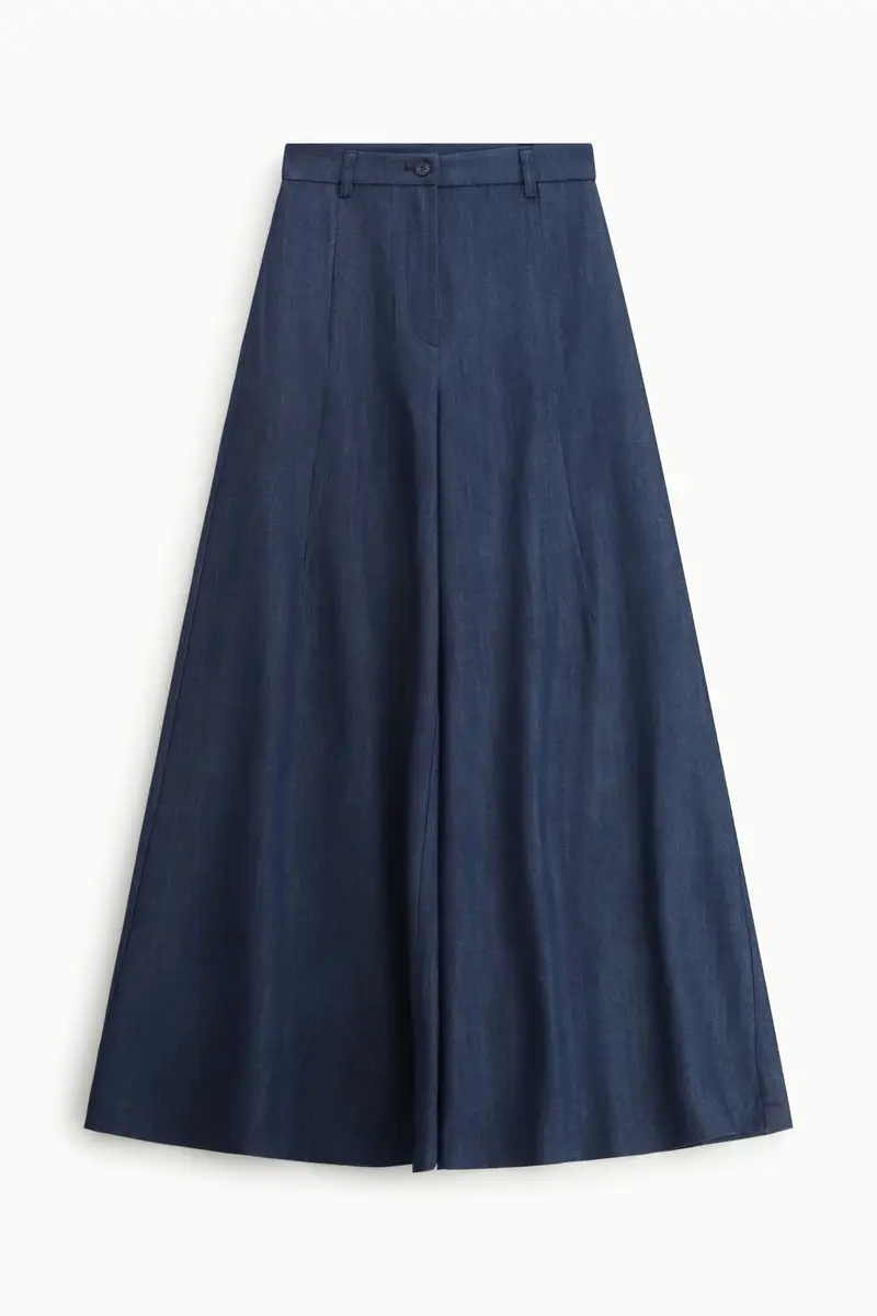 Pantaloni palazzo vita alta con gamba ampia Blu denim