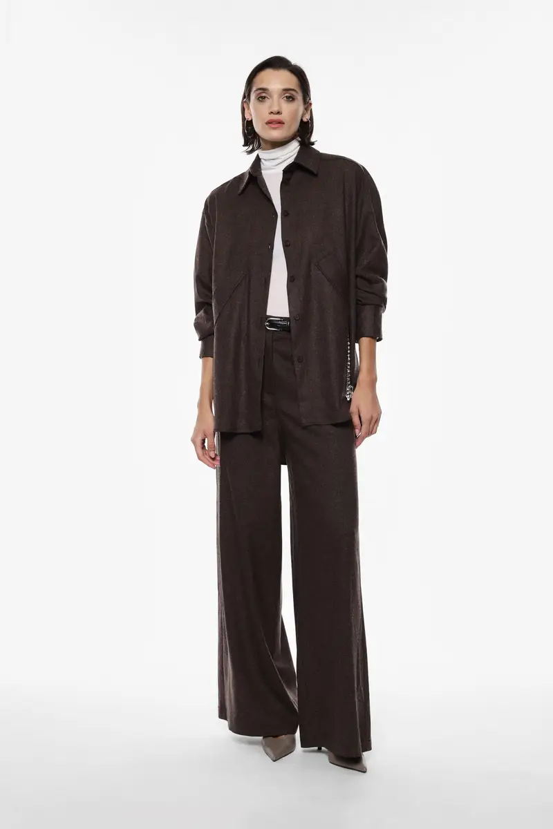 Pantaloni palazzo vita alta con linea ampia Moro miniatura 2