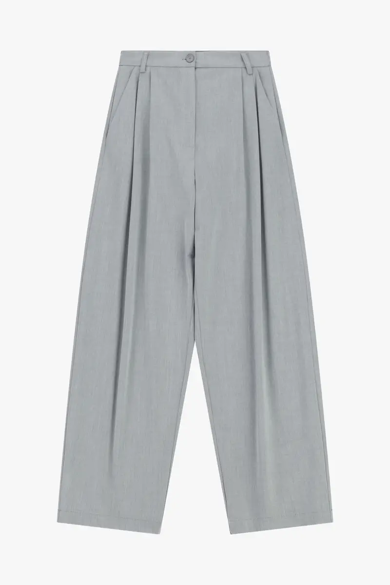 Pantaloni palazzo vita alta con pince e chiusura frontale Perla