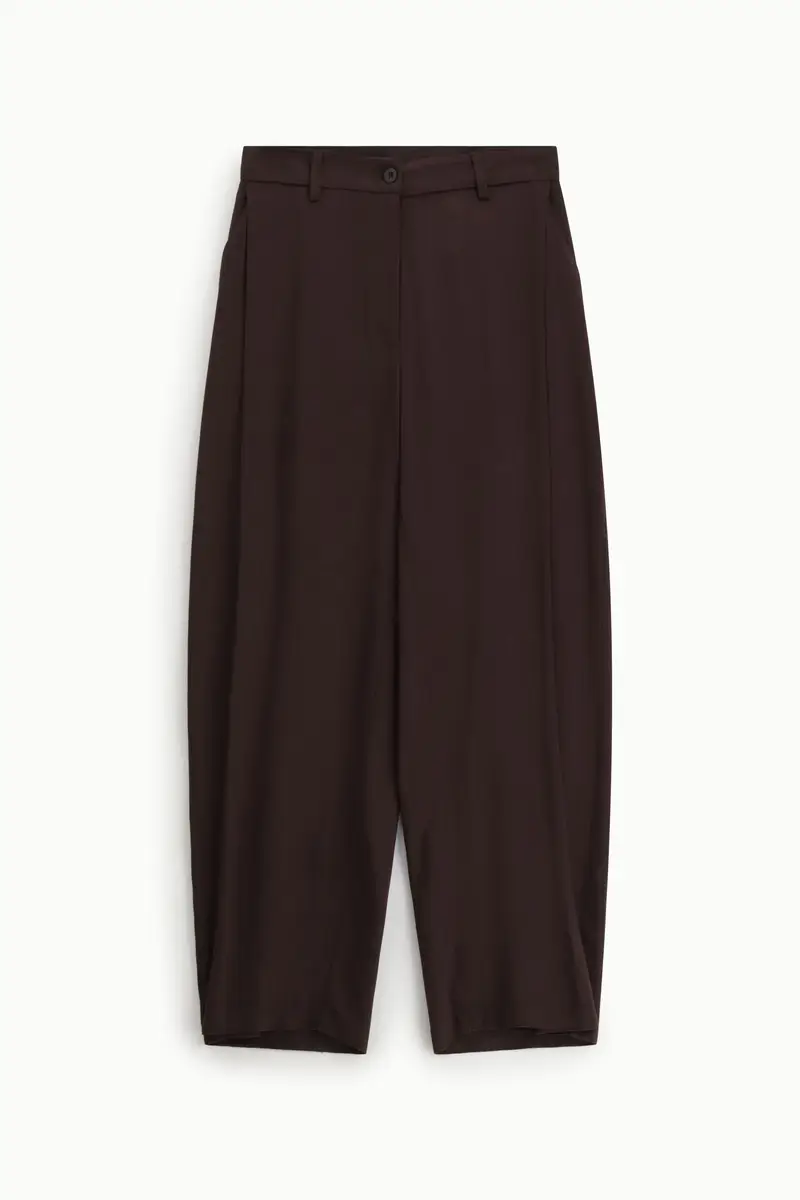 Pantaloni palazzo vita alta con pinces frontali Castagno