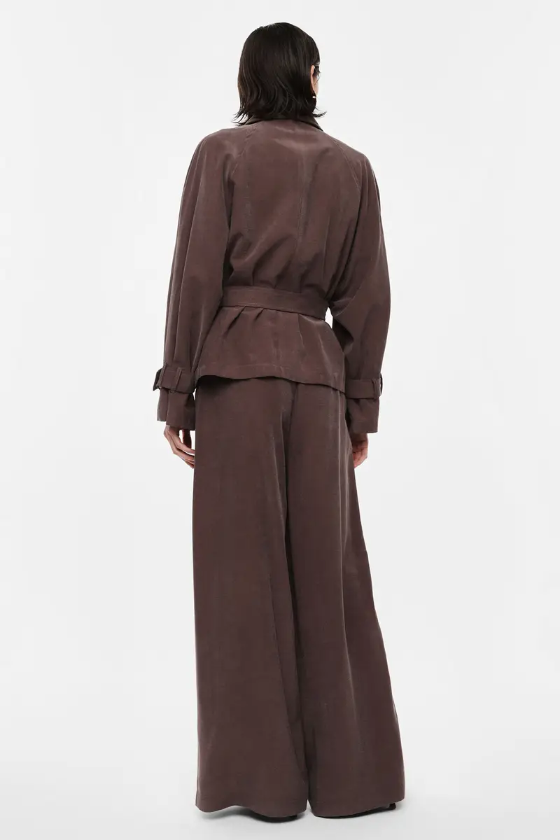Pantaloni palazzo vita alta con pinces Moka miniatura 3