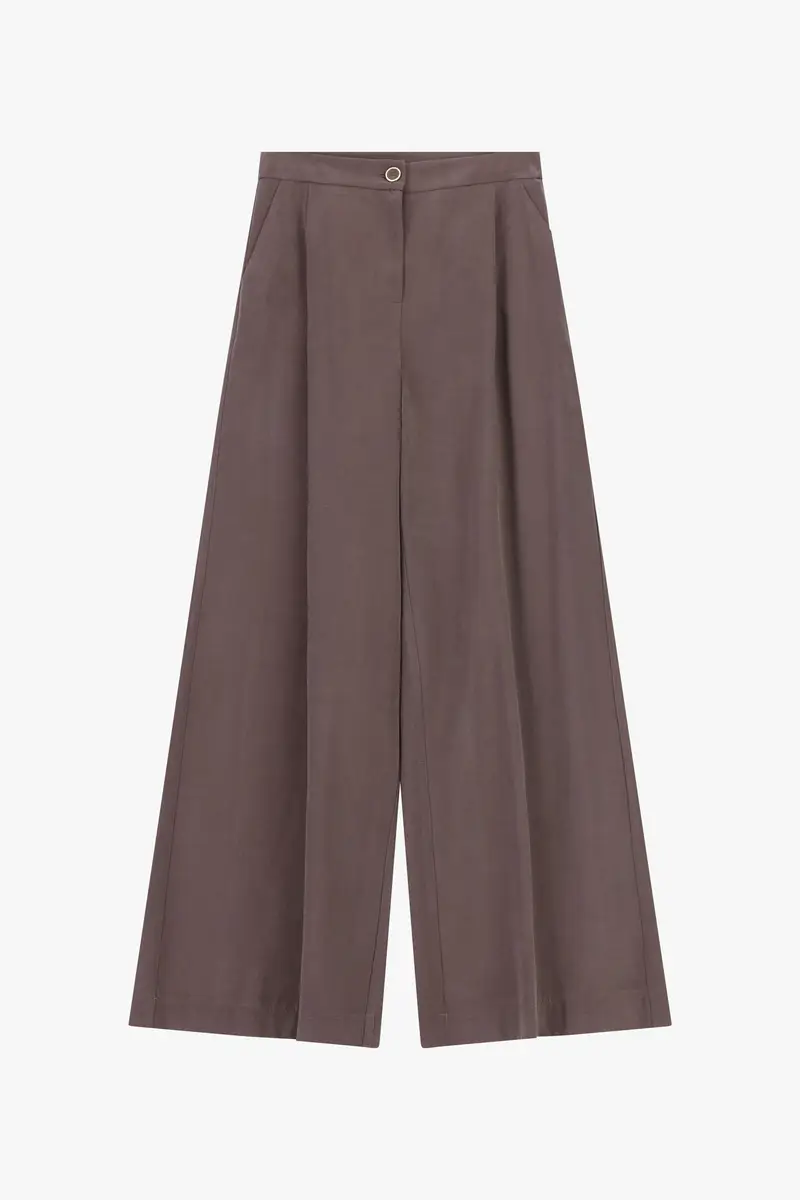 Pantaloni palazzo vita alta con pinces Moka