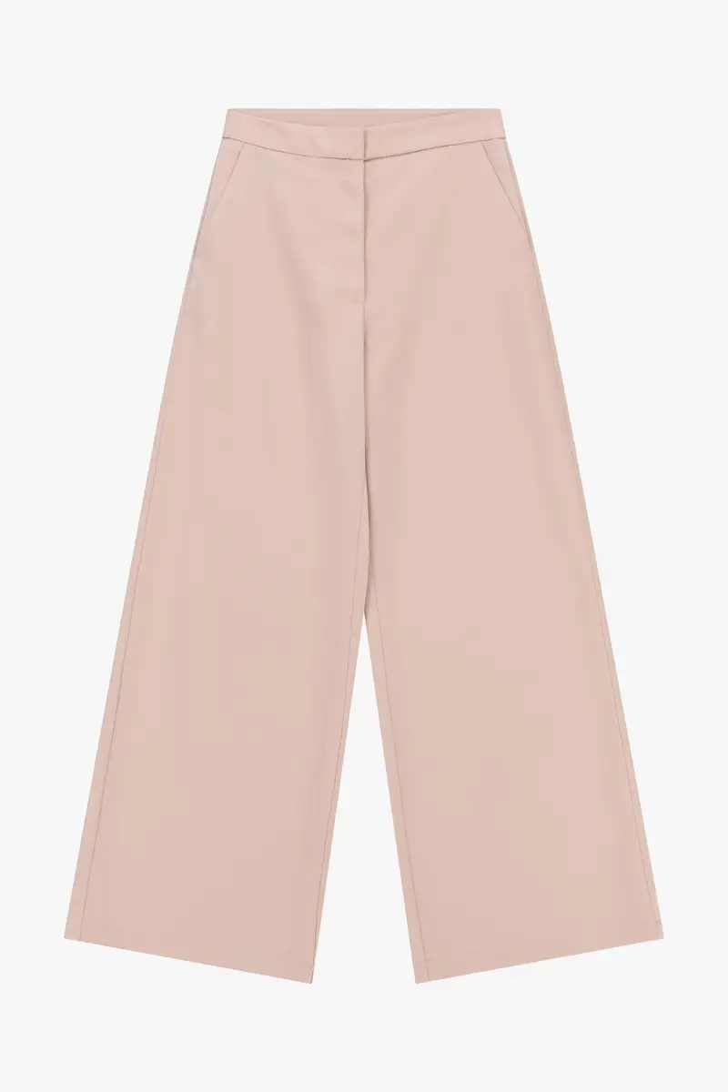 Pantaloni palazzo vita alta con tasche laterali Cipria