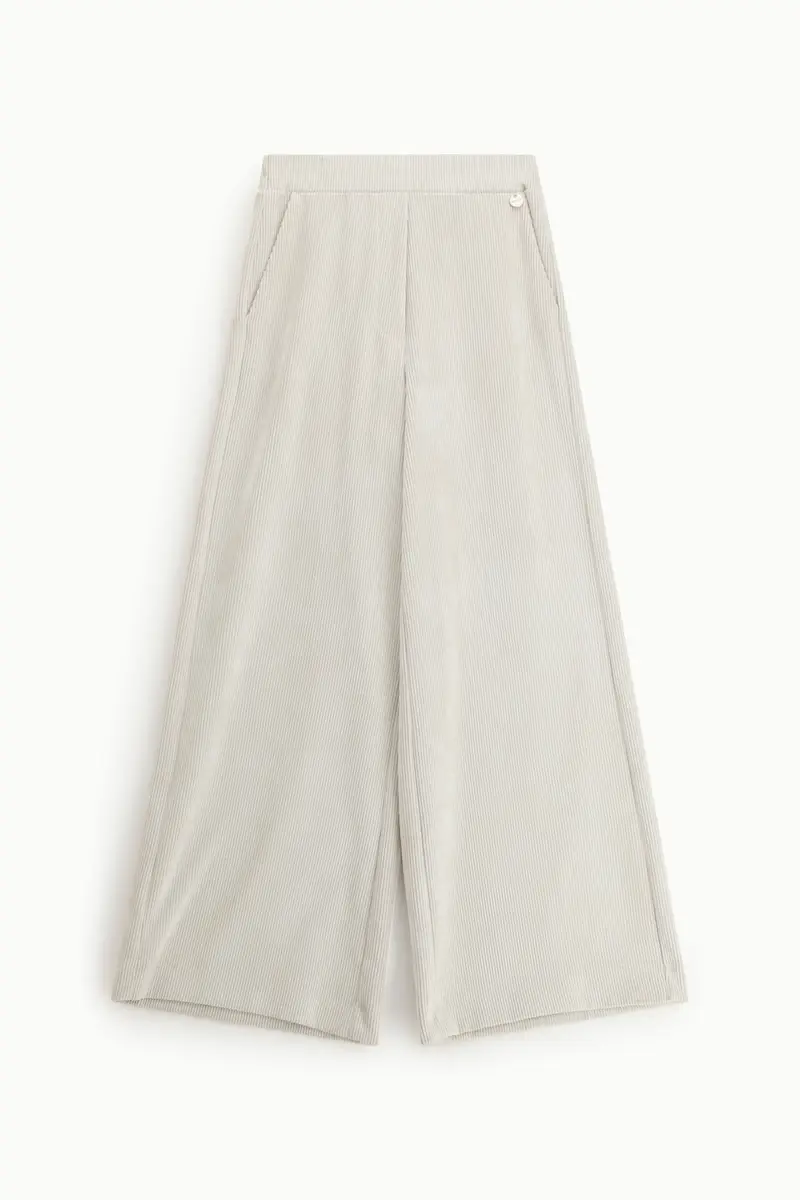 Pantaloni palazzo vita alta con tasche laterali Latte