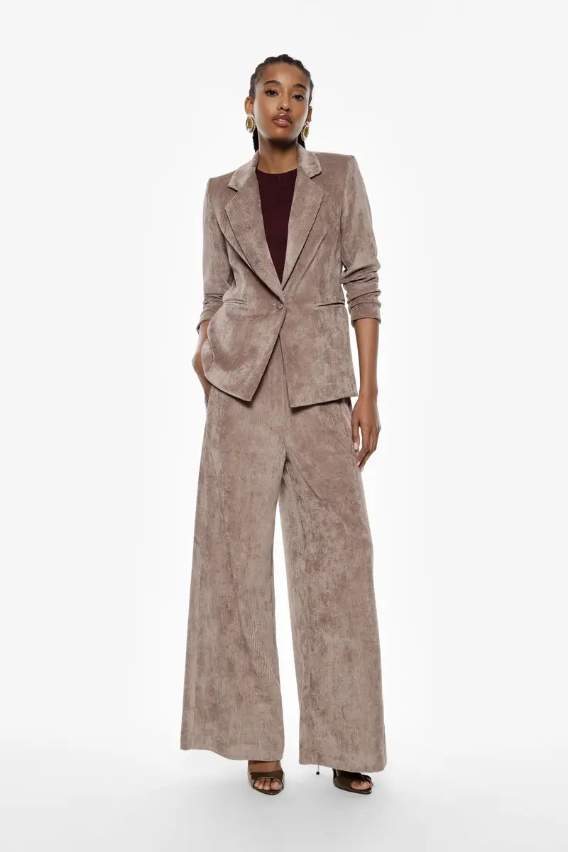 Pantaloni palazzo vita alta con tasche laterali Tortora