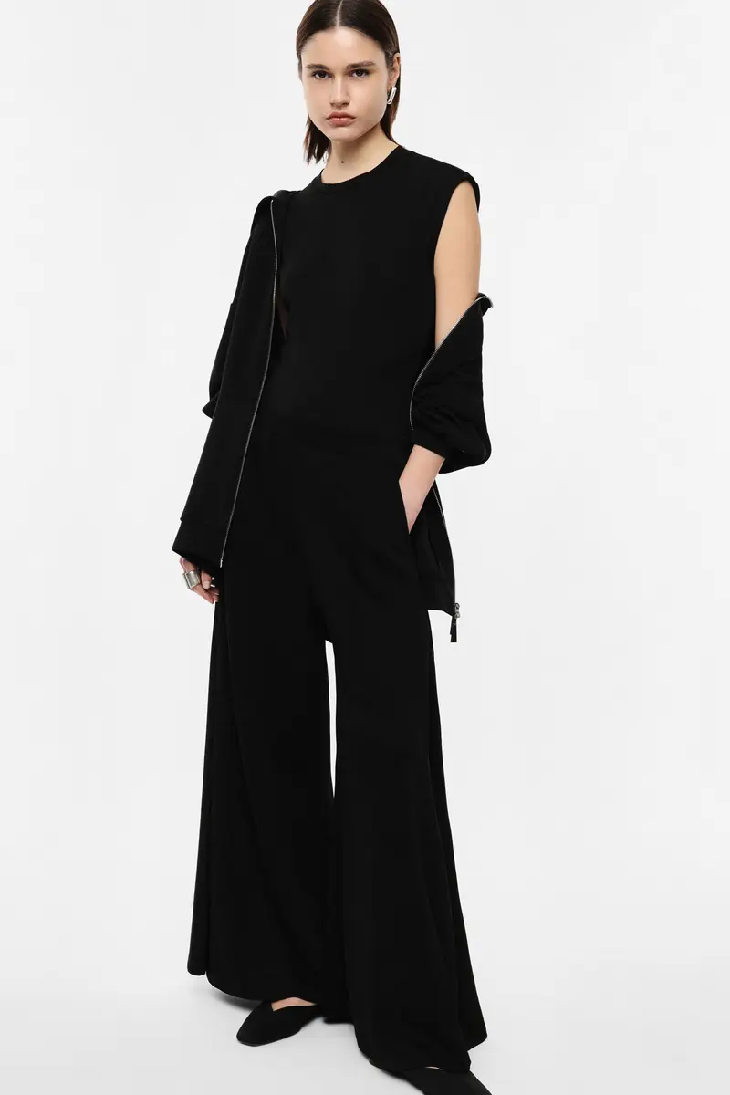 Pantaloni palazzo vita alta linea ampia Nero miniatura 2