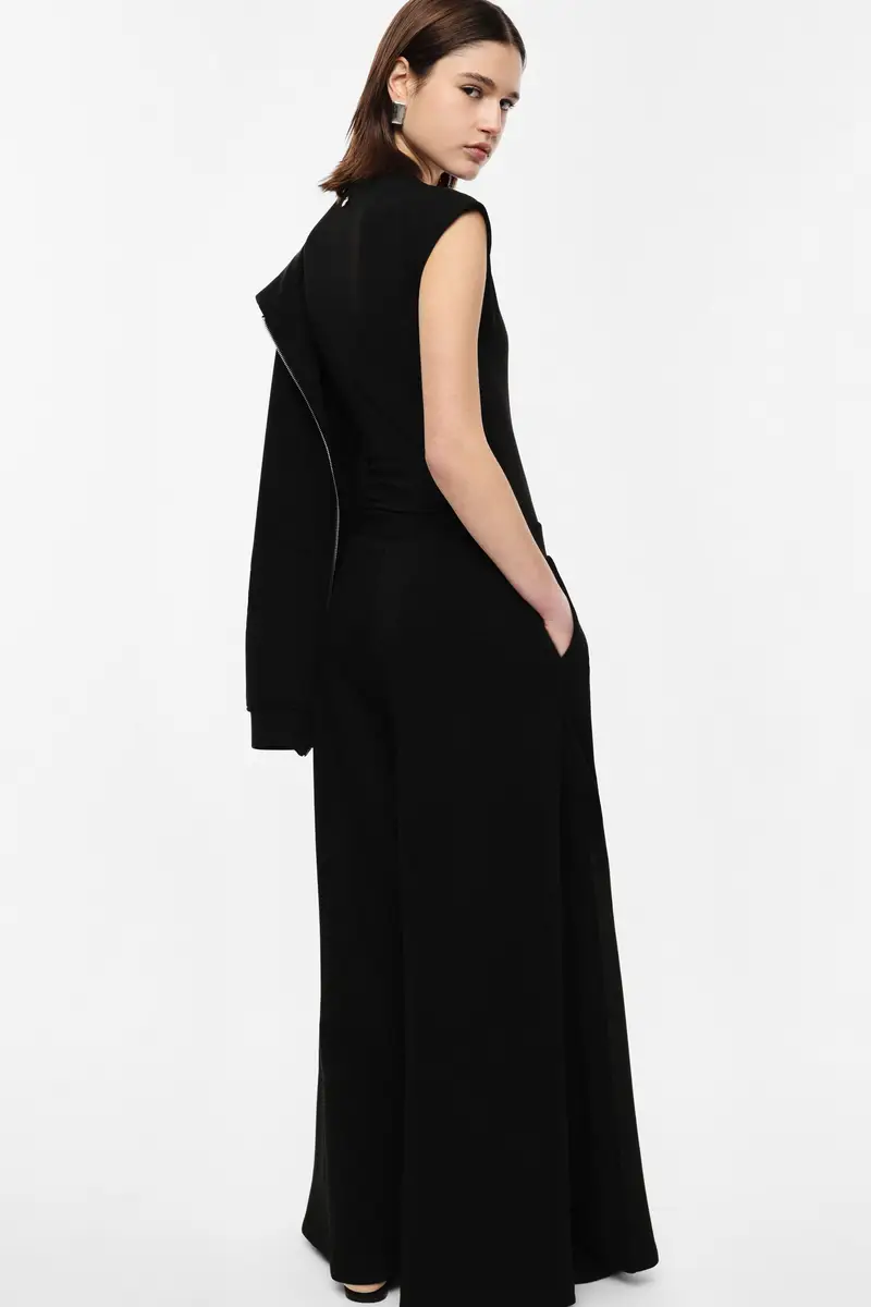 Pantaloni palazzo vita alta linea ampia Nero miniatura 3