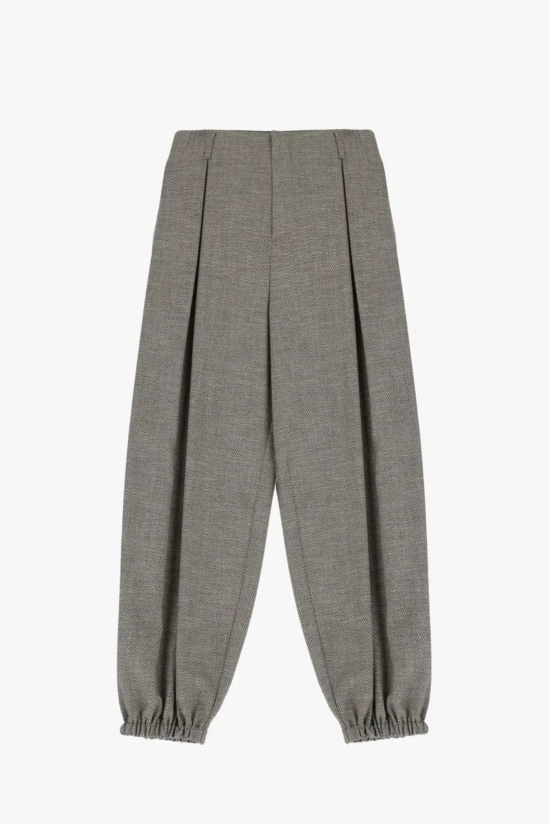 Pantaloni palazzo vita alta pinces fondo elastico Beige