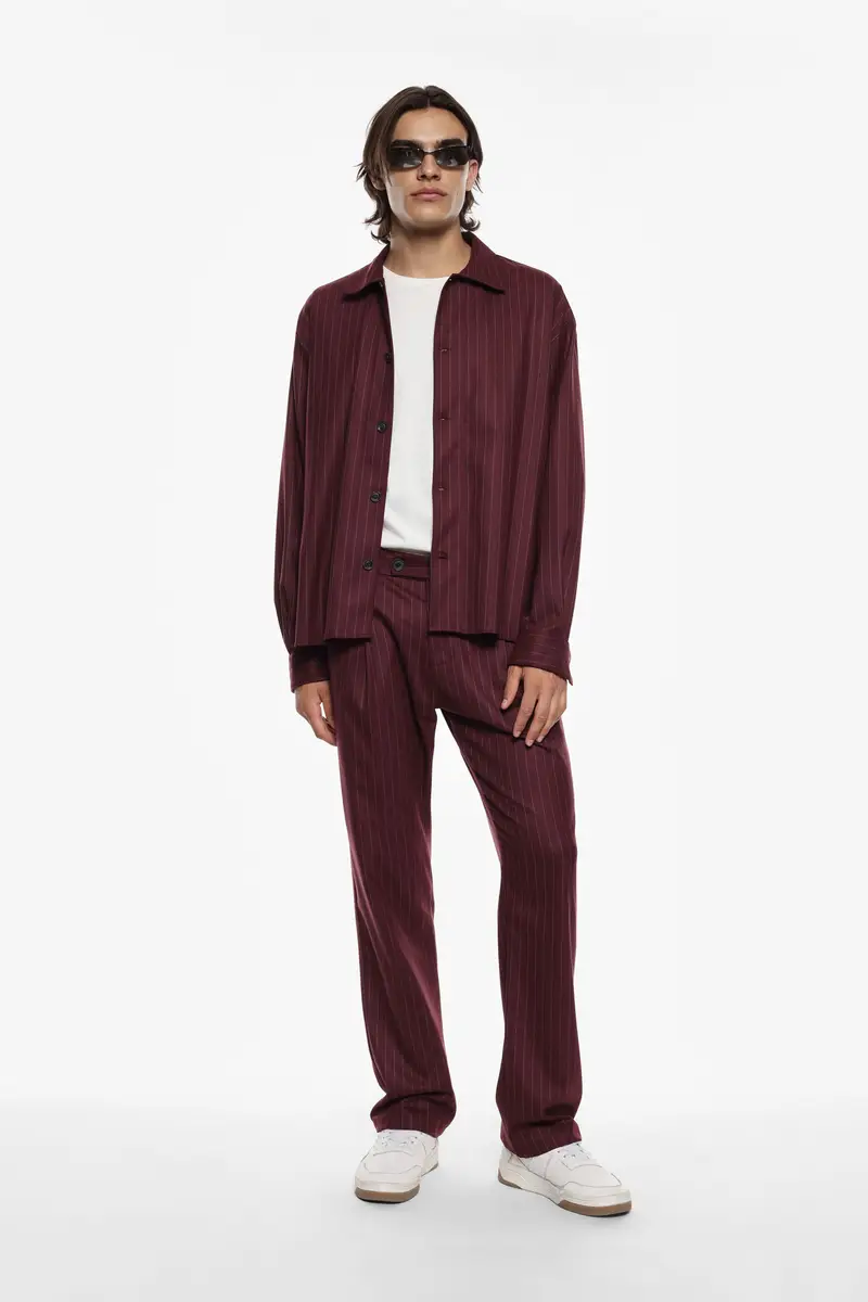 Pantaloni regular-fit a righe Bordeaux miniatura 2