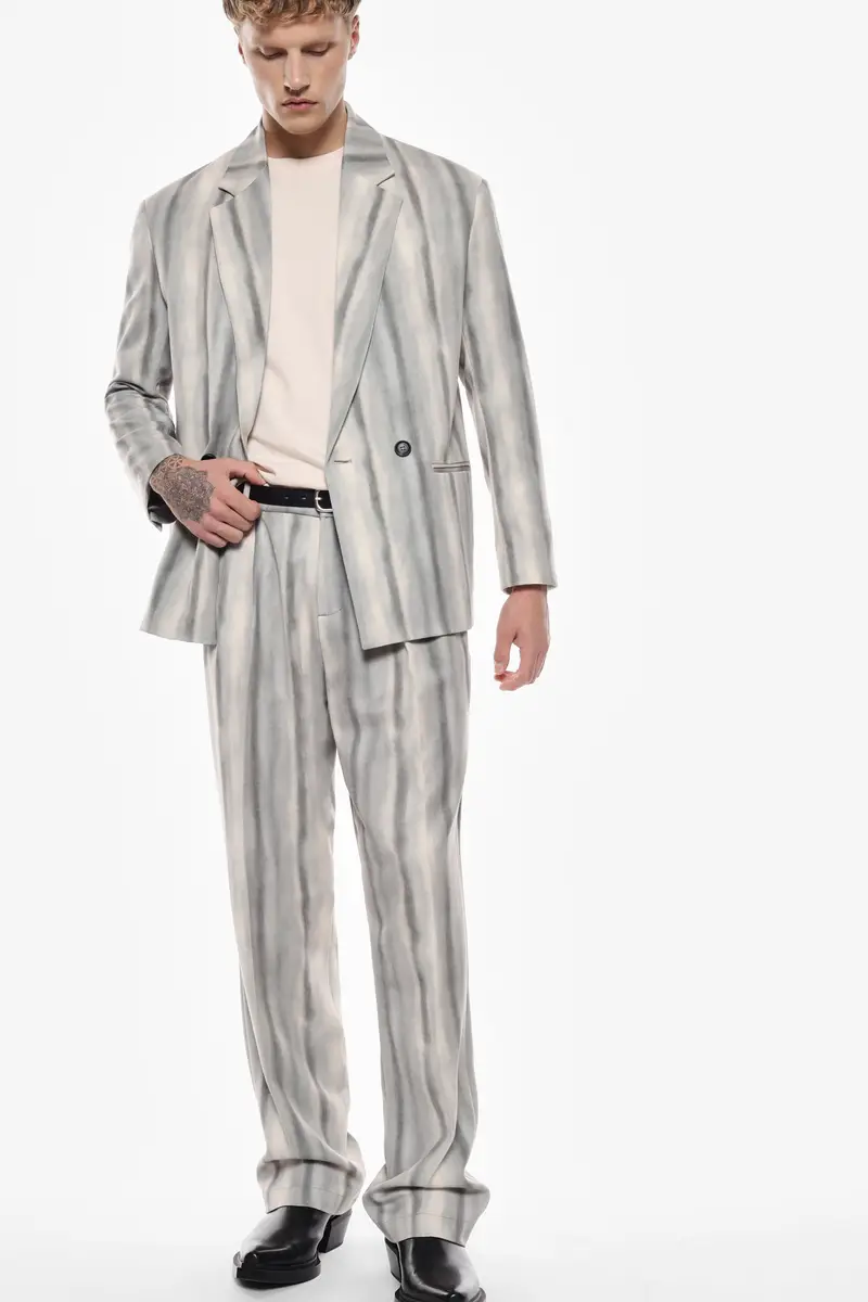 Pantaloni regular-fit a righe Panna miniatura 4