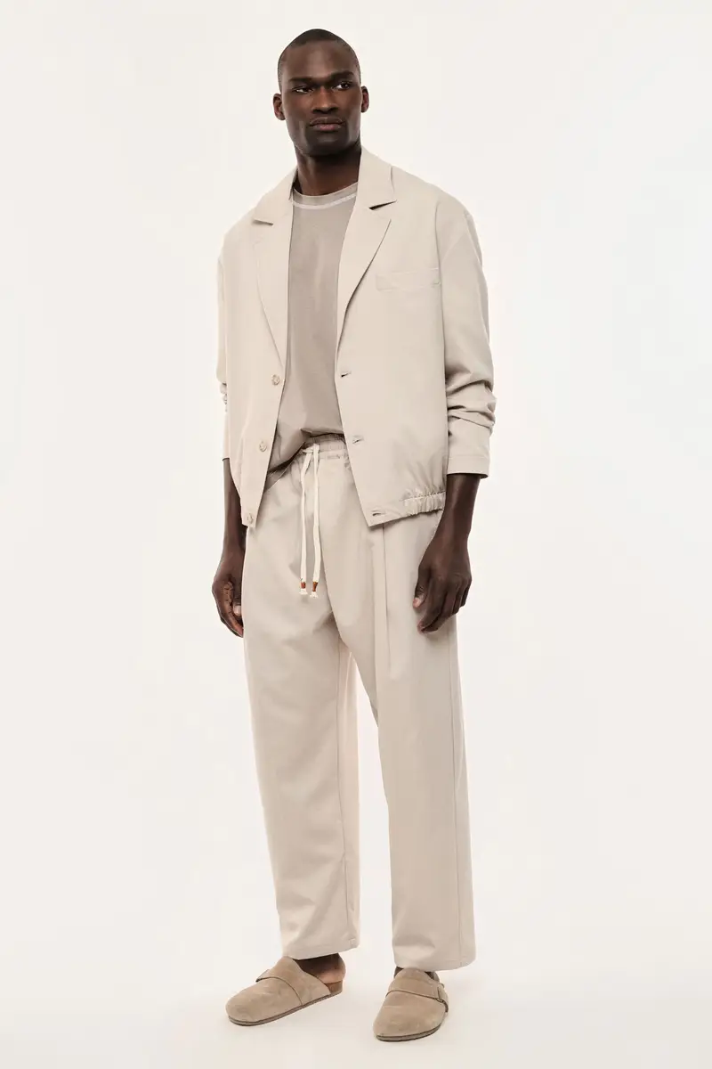 Pantaloni regular-fit vita media con coulisse Beige miniatura 4