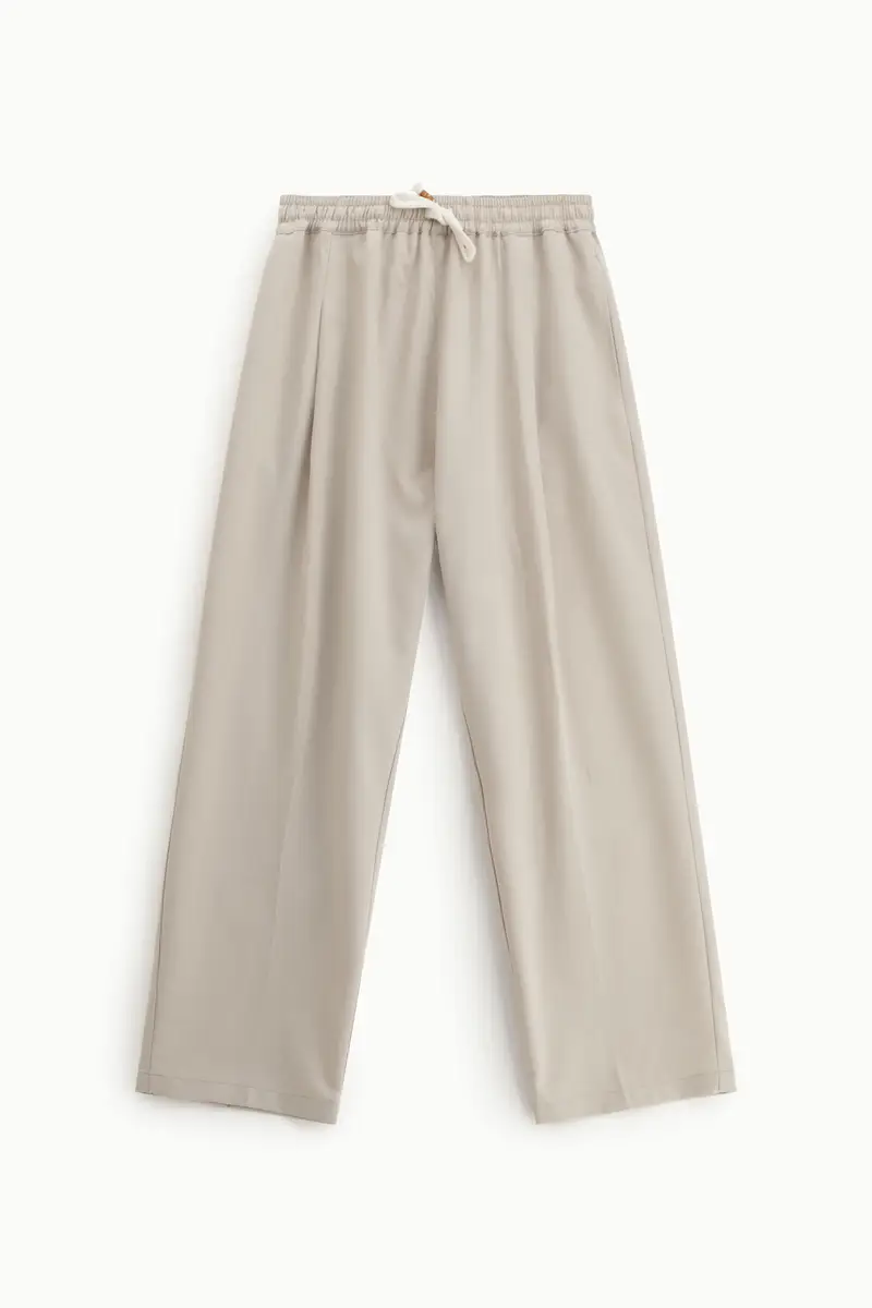 Pantaloni regular-fit vita media con coulisse Beige