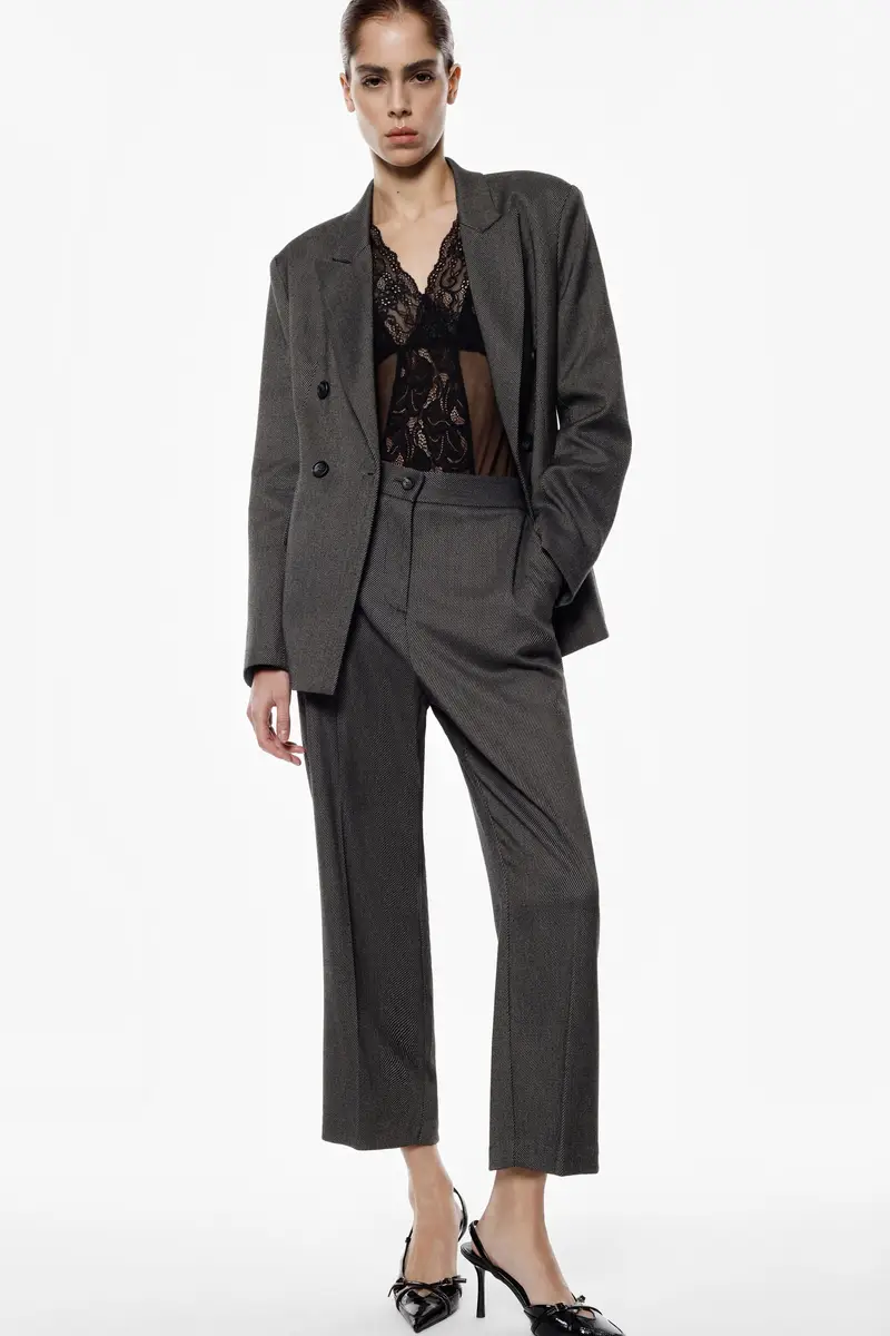 Pantaloni sartoriali cropped con piega frontale Grigio miniatura 2