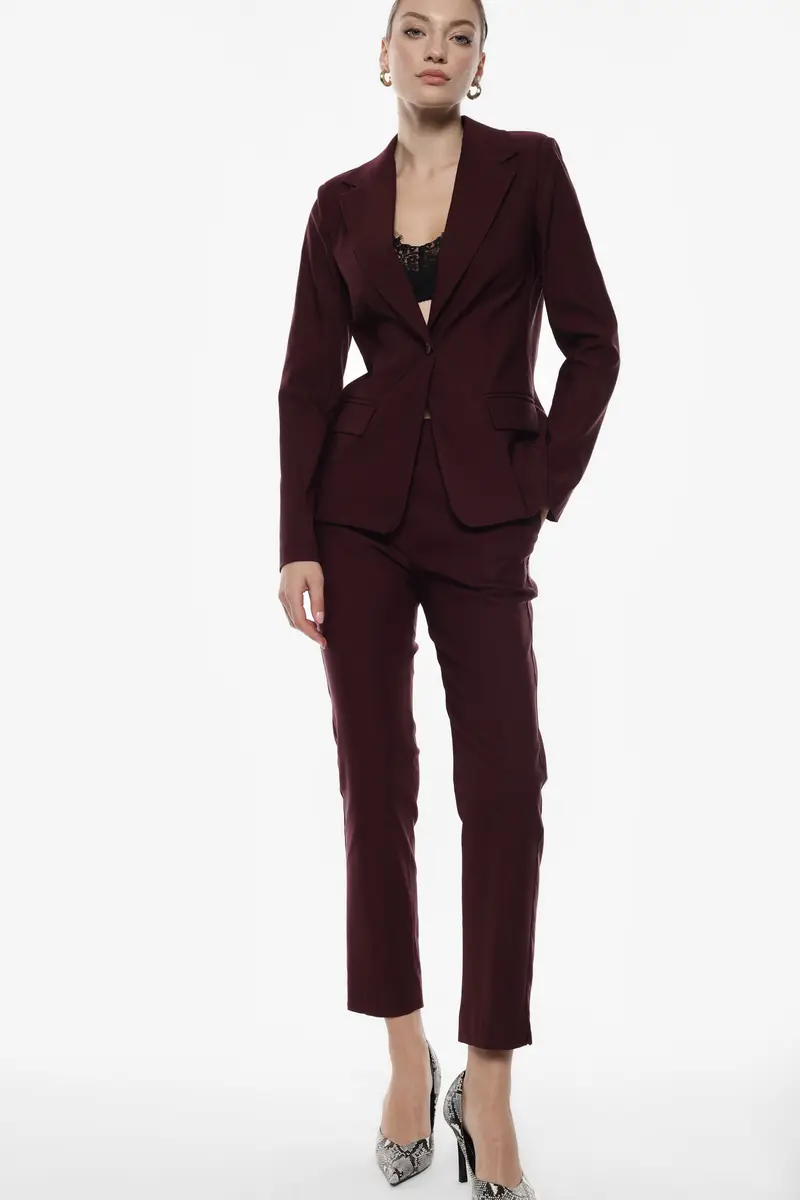 Pantaloni sartoriali cropped vita media pinces Amarone miniatura 2