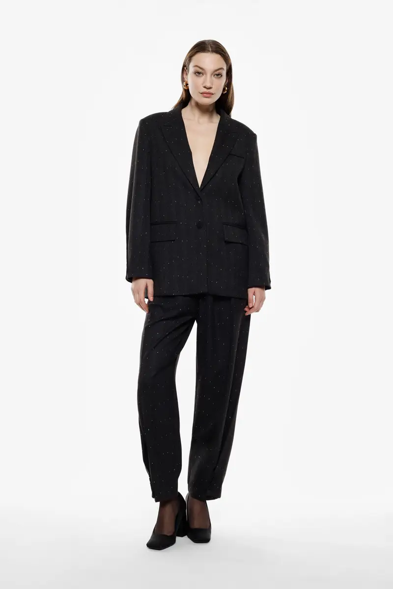 Pantaloni sartoriali fantasia micro-disegni vita alta Nero miniatura 2