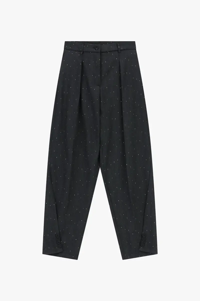 Pantaloni sartoriali fantasia micro-disegni vita alta Nero