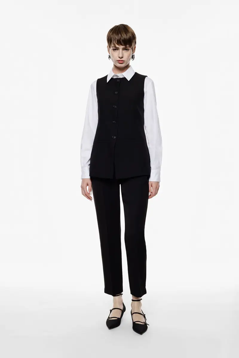 Pantaloni sartoriali regular fit con piega centrale Nero miniatura 2