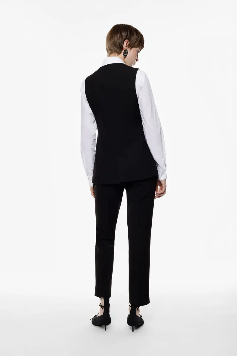 Pantaloni sartoriali regular fit con piega centrale Nero miniatura 3