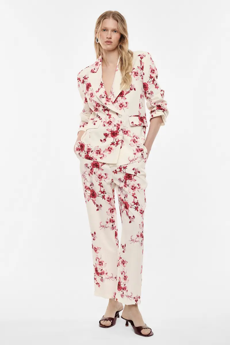 Pantaloni sartoriali stampa floreale fit dritto Latte miniatura 2
