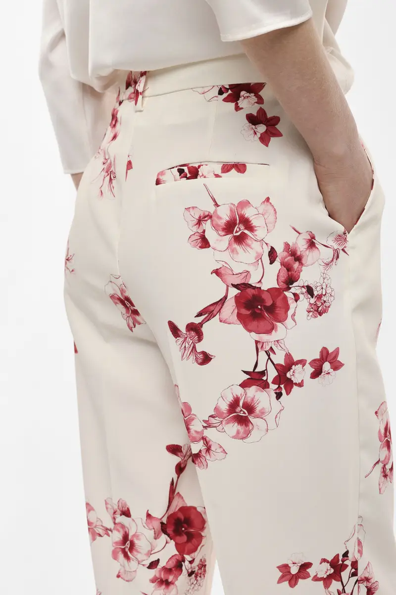 Pantaloni sartoriali stampa floreale fit dritto Latte miniatura 4