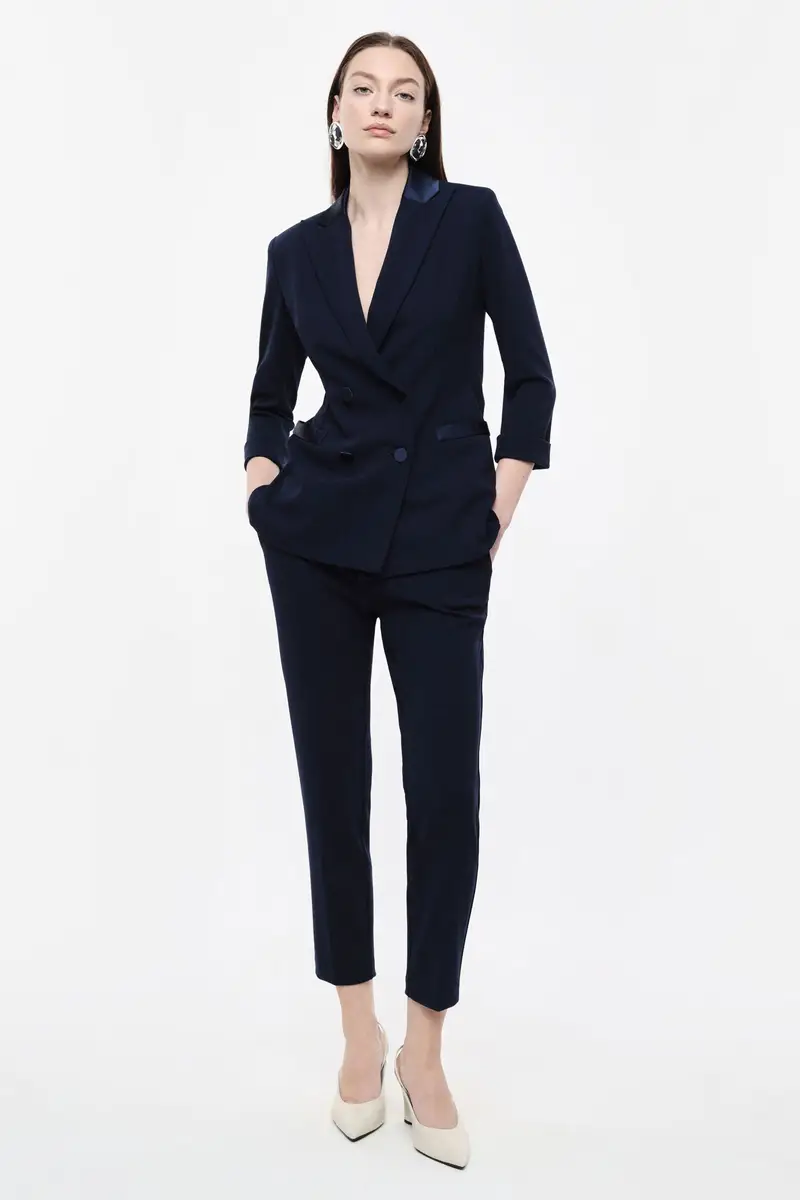 Pantaloni sartoriali vita alta chiusura con bottone Blu miniatura 2