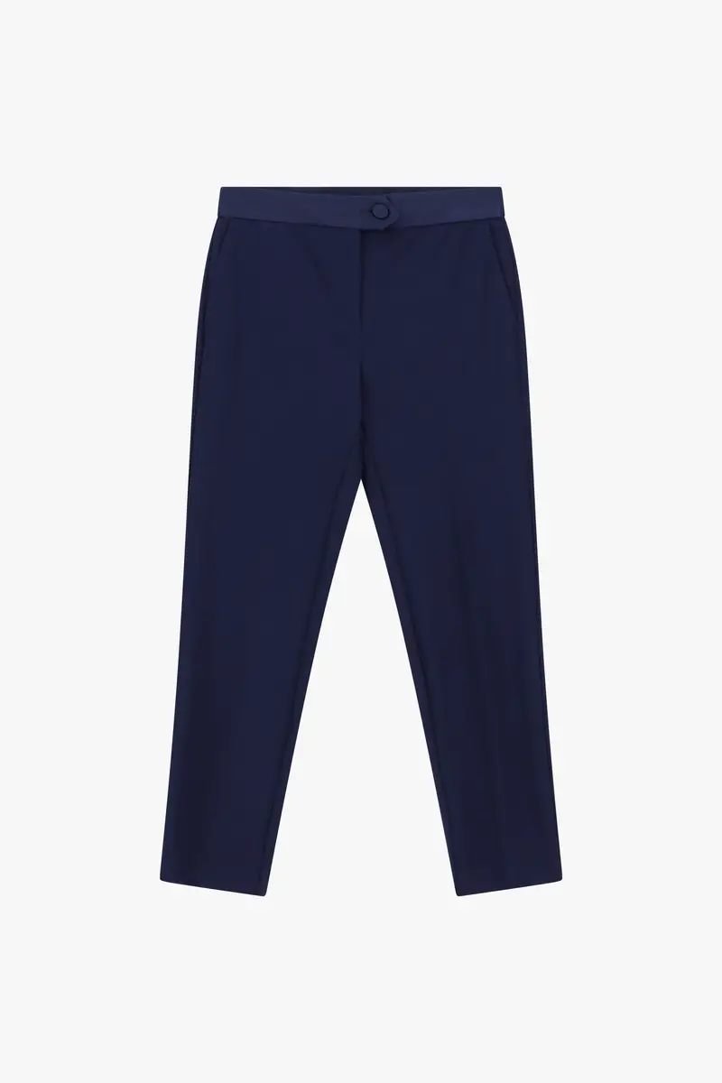 Pantaloni sartoriali vita alta chiusura con bottone Blu